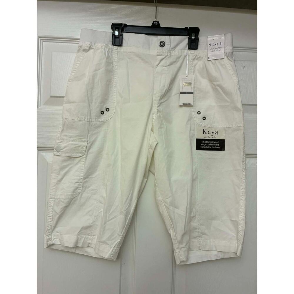 Women's‎ Dash Kaya White Cargo Bermuda Shorts Comfort Waist Size L NWT Stretch